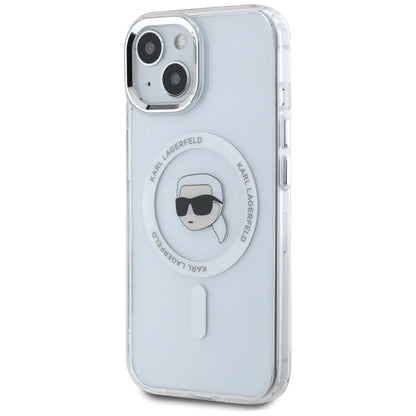 Karl Lagerfeld IML Metal Karl Head MagSafe – Dėklas, skirtas „iPhone 15“ (baltas)