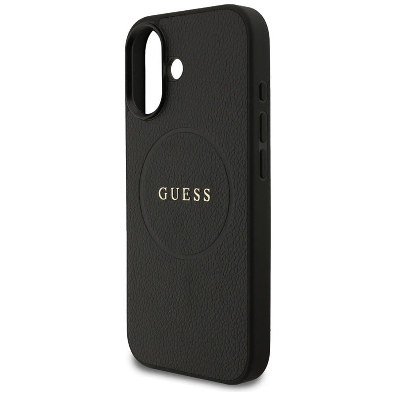 Guess Grained Ring MagSafe dėklas iPhone 17 (juodas)