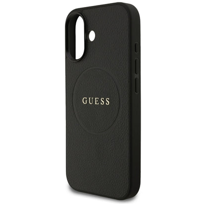 Guess Grained Ring MagSafe dėklas iPhone 17 (juodas)
