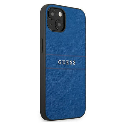 Guess Saffiano Metal Logo Stripes - dėklas, skirtas iPhone 13 mini (mėlyna)