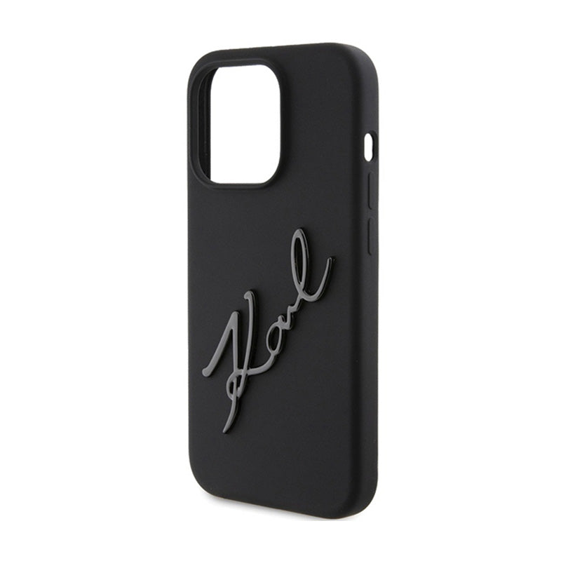 Karl Lagerfeld Silikoninis Karl Script – „iPhone 15 Pro“ dėklas (Juodas)