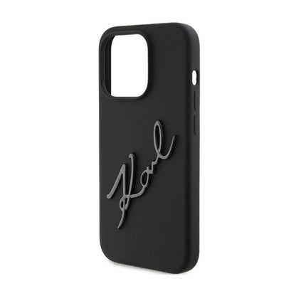 Karl Lagerfeld Silikoninis Karl Script – „iPhone 15 Pro“ dėklas (Juodas)