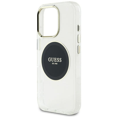 Guess IML metalinis spalvotas apvalus klasikinis logotipas MagSafe – dėklas, skirtas „iPhone 16 Pro Max“ (juodas)