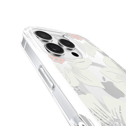 Kate Spade New York skystas blizgučiai MagSafe – dėklas, skirtas iPhone 16 Pro (Hollyhock gėlių)