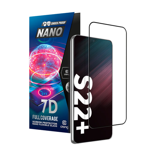 Crong 7D Nano lankstus stiklas – pilnai dengianti hibridinė ekrano apsauga 9H, skirta Samsung Galaxy S22+