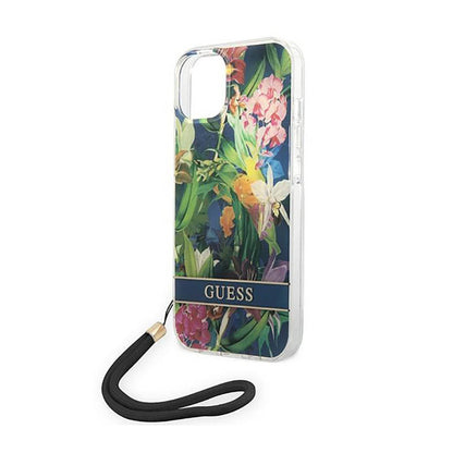 Guess Flower Cord - dėklas, skirtas „iPhone 14 Plus“ (mėlynas)