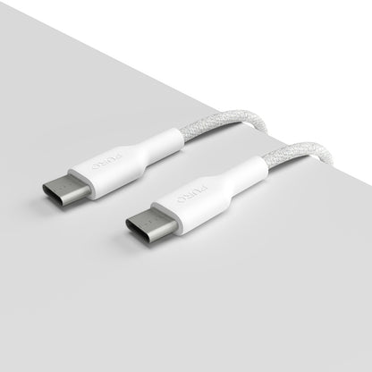 PURO Fabric - Itvarus pintas USB-C–USB-C kabelis 1,2 m (baltas)