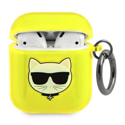 Karl Lagerfeld Choupette Head Glitter – dėklas, skirtas „Airpods“ (fluorescencinė geltona)