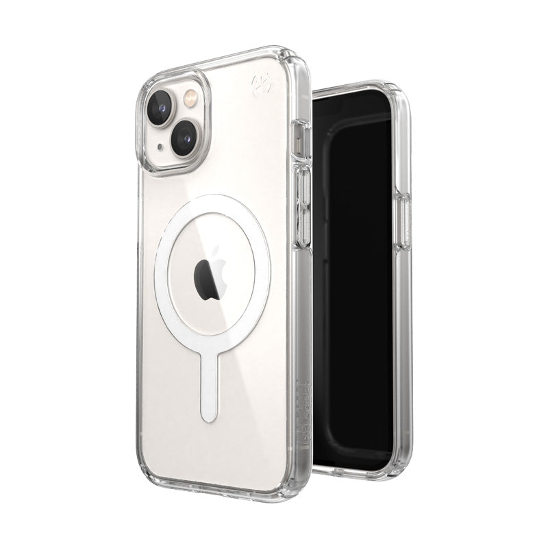 Speck Presidio Perfect-Clear + MagSafe – dėklas, skirtas iPhone 14 / iPhone 13 su MICROBAN danga (skaidrus)