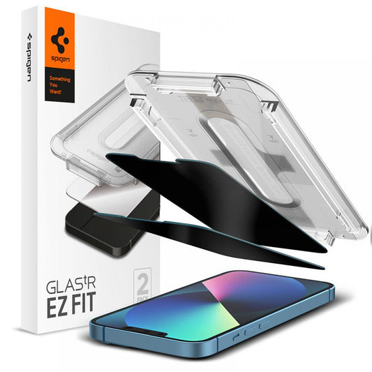 Spigen GLAS.TR EZ FIT Privacy 2 vnt. – Grūdintas stiklas su privatumo filtru, skirtas iPhone 16e / iPhone 14 / iPhone 13 Pro / iPhone 13. 2 vnt.