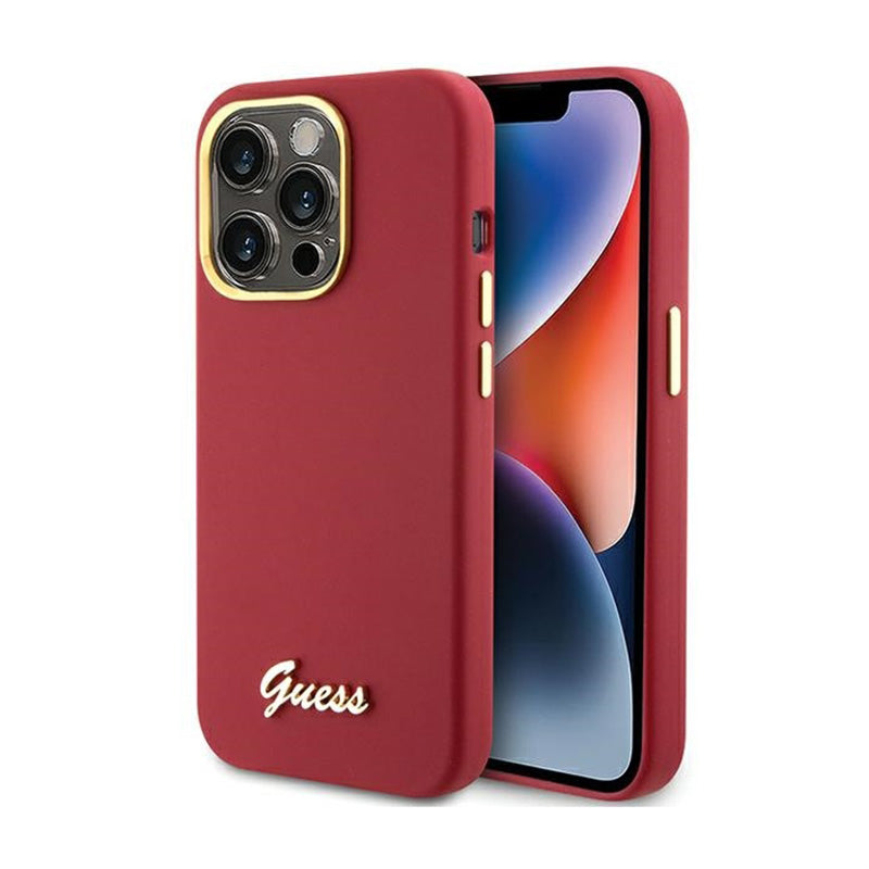 Guess Silicone Script Metal Logo & Frame – „iPhone 15 Pro“ d
ėklas (žalsvai raudonos spalvos)