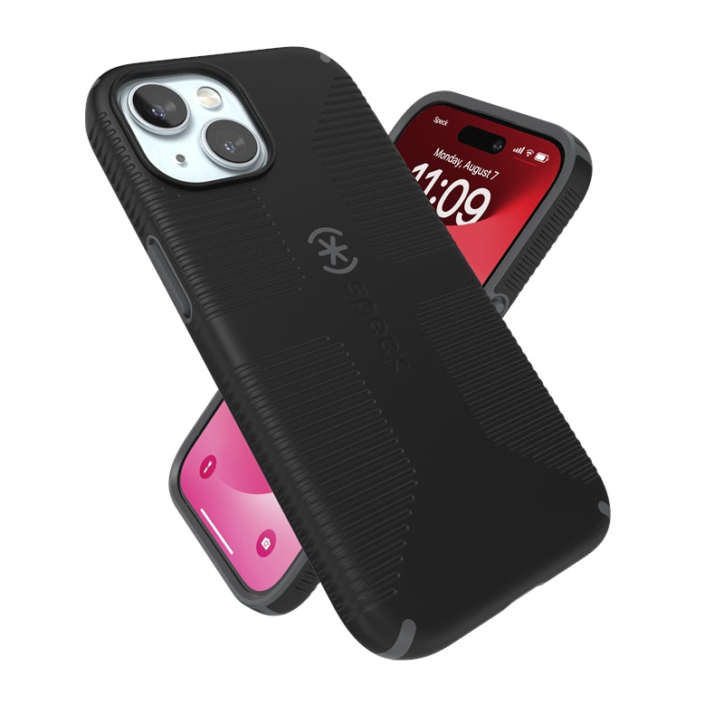 Speck Candyshell Grip MagSafe dėklas - iPhone 17e / 16e / 15 / 14 / 13 (Juodas / Skalūno pilkos)
