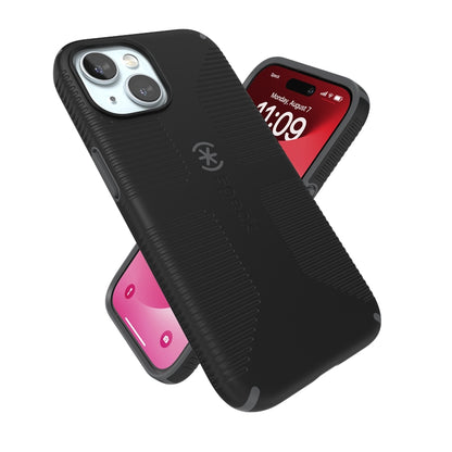 Speck Candyshell Grip MagSafe dėklas - iPhone 17e / 16e / 15 / 14 / 13 (Juodas / Skalūno pilkos)