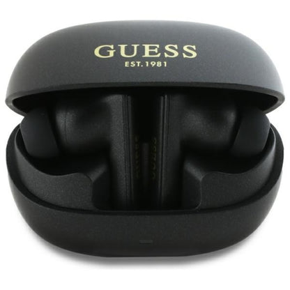 Guess Capsule Printed Logo – „Bluetooth“ TWS ANC ir ENC ausinės su įkrovimo dėklu (juodos)