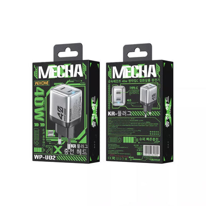 WEKOME WP-U02 Mecha Series – 2x USB-C Super Greito Įkroviklio GaN 40W tinklo įkroviklis (sidabrinis)