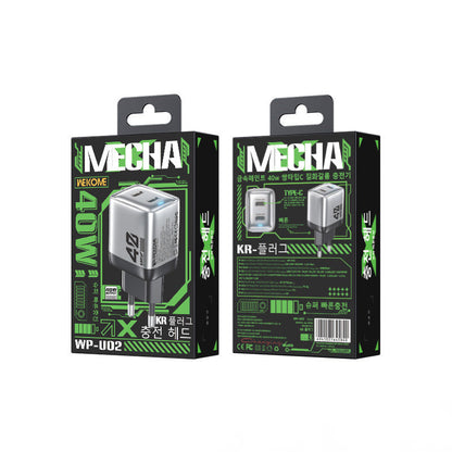 WEKOME WP-U02 Mecha Series – 2x USB-C Super Greito Įkroviklio GaN 40W tinklo įkroviklis (sidabrinis)