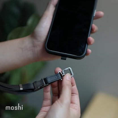 Moshi 2-in-1 riešo ir kūno dirželis su adapteriu – ekologiškos odos telefono dirželis (Pieno arbata, ruda)