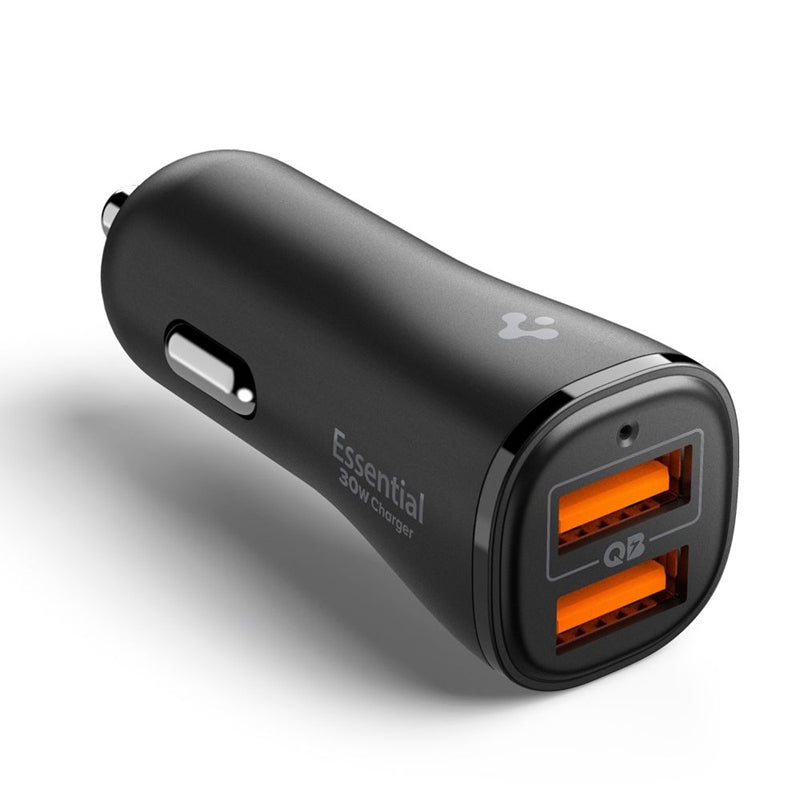Spigen Essential EV302 – automobilinis įkroviklis 2x USB-A 30W (juodas)