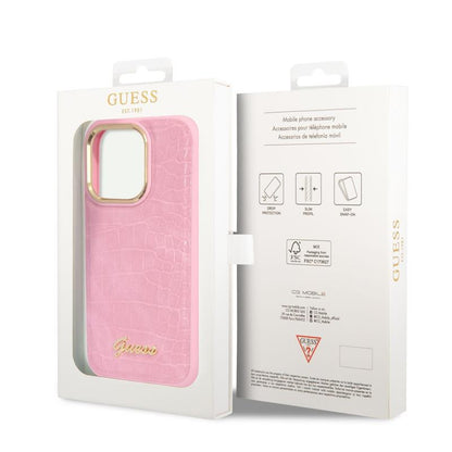 Guess Croco Collection – dėklas iPhone 14 Pro (rožinis)