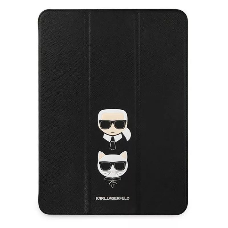 Karl Lagerfeld Saffiano Karl & Choupette Heads – dėklas, skirtas iPad Pro 12,9" 2021 (juodas)
