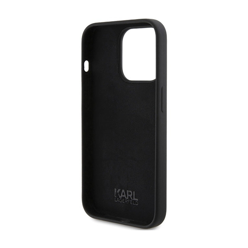 Karl Lagerfeld Silikoninis Karl Script – „iPhone 15 Pro“ dėklas (Juodas)