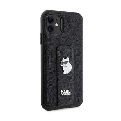 Karl Lagerfeld Gripstand Saffiano Choupette Pins – „iPhone 11“ dėklas (juodas)