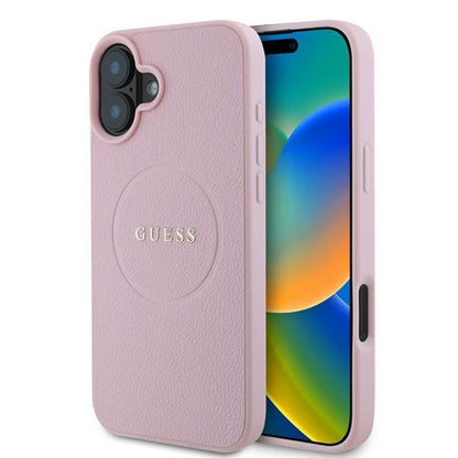 Guess Grained Ring MagSafe – iPhone 16 Plus dėklas (rožinis)