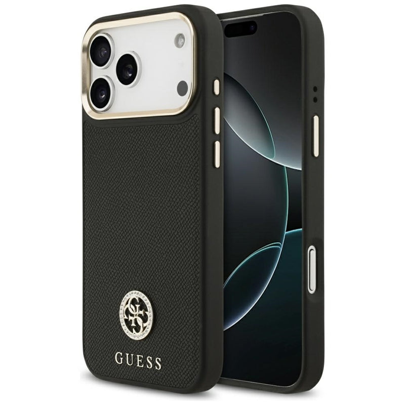 Guess Grūdėtas Strass Logotipas MagSafe dėklas iPhone 17 Pro Max (juodas)