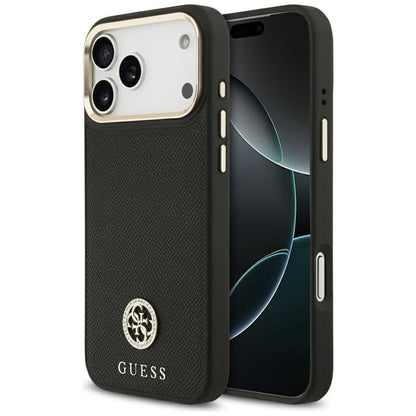 Guess Grūdėtas Strass Logotipas MagSafe dėklas iPhone 17 Pro Max (juodas)
