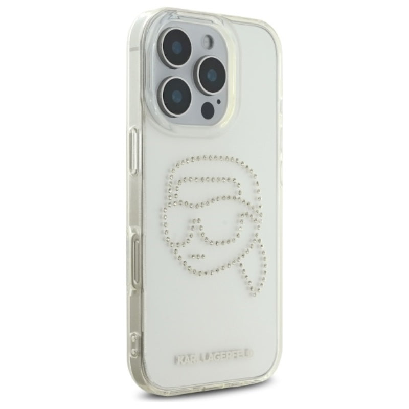 Karl Lagerfeld IML Rhinestones Karl Head – dėklas, skirtas iPhone 16 Pro Max (skaidrus)