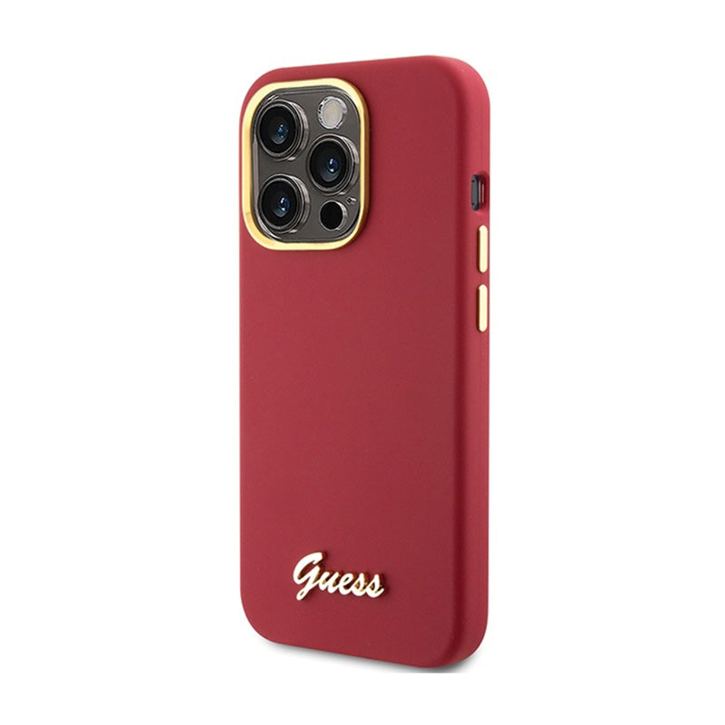 Guess Silicone Script Metal Logo & Frame – „iPhone 15 Pro“ d
ėklas (žalsvai raudonos spalvos)