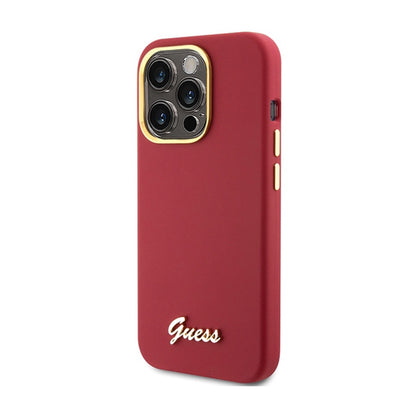 Guess Silicone Script Metal Logo & Frame – „iPhone 15 Pro“ d
ėklas (žalsvai raudonos spalvos)
