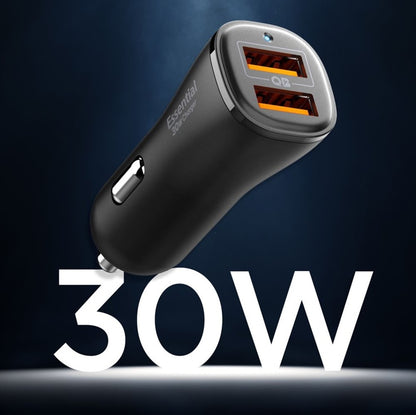 Spigen Essential EV302 – automobilinis įkroviklis 2x USB-A 30W (juodas)