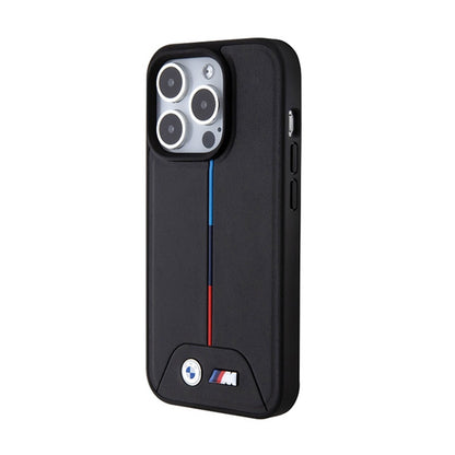 BMW Quilted Tricolor MagSafe – dėklas iPhone 15 Pro (juodas)