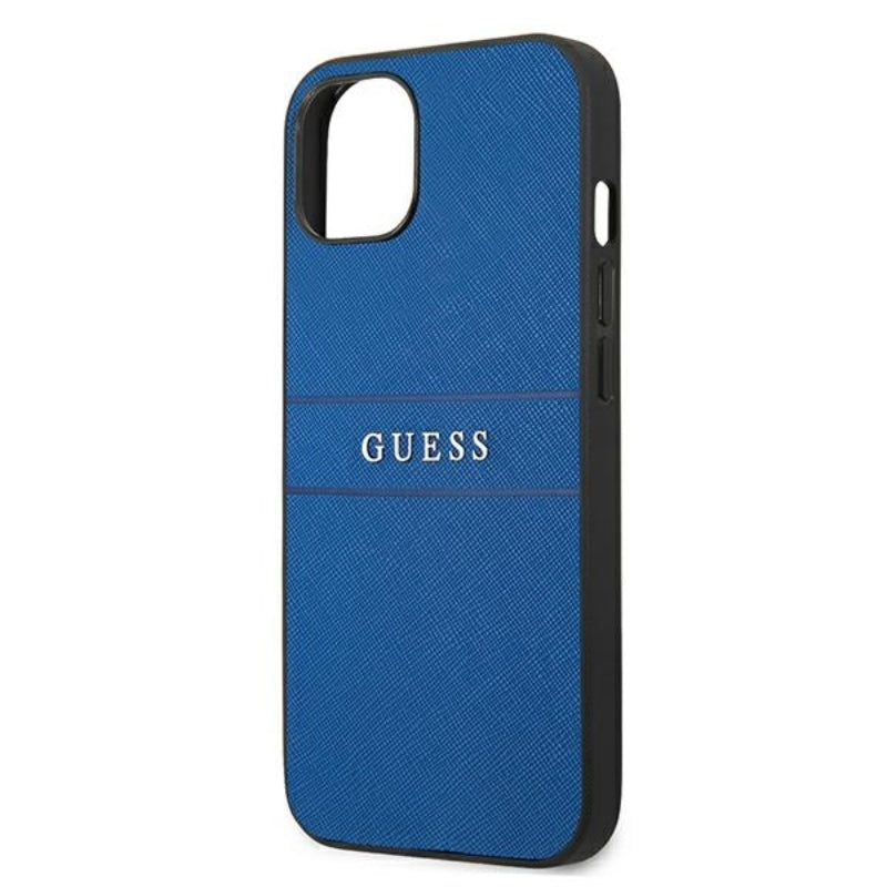 Guess Saffiano Metal Logo Stripes - dėklas, skirtas iPhone 13 mini (mėlyna)