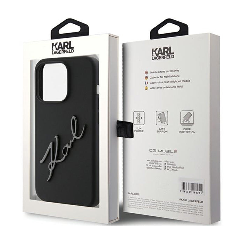 Karl Lagerfeld Silikoninis Karl Script – „iPhone 15 Pro“ dėklas (Juodas)