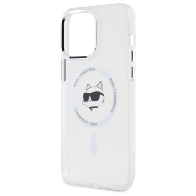 Karl Lagerfeld IML Metal Choupette Head MagSafe - dėklas, skirtas iPhone 14 Pro Max (Balta)