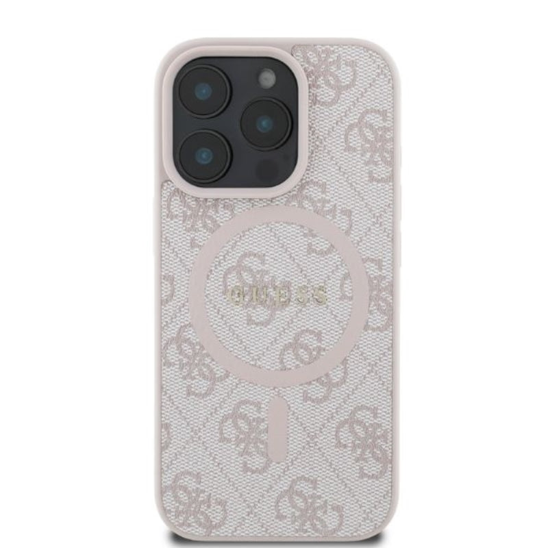Guess 4G Ring Classic Logo MagSafe dėklas iPhone 16 Pro (rožinė)