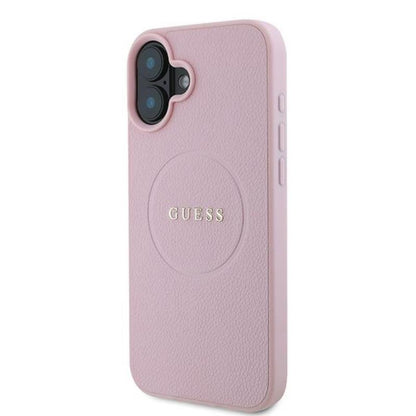 Guess Grained Ring MagSafe – iPhone 16 Plus dėklas (rožinis)