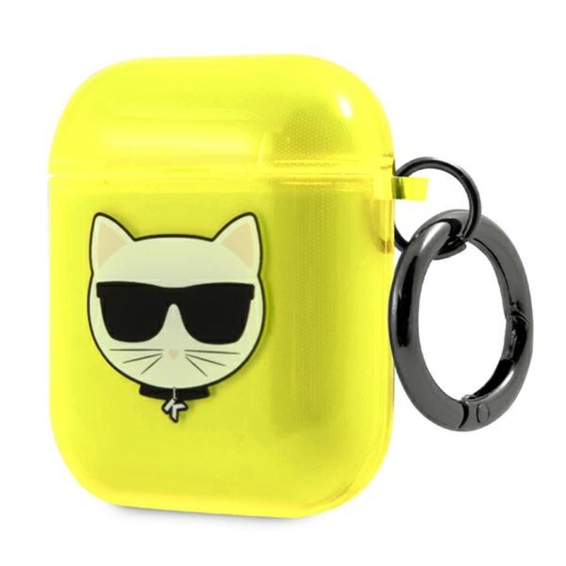 Karl Lagerfeld Choupette Head Glitter – dėklas, skirtas „Airpods“ (fluorescencinė geltona)