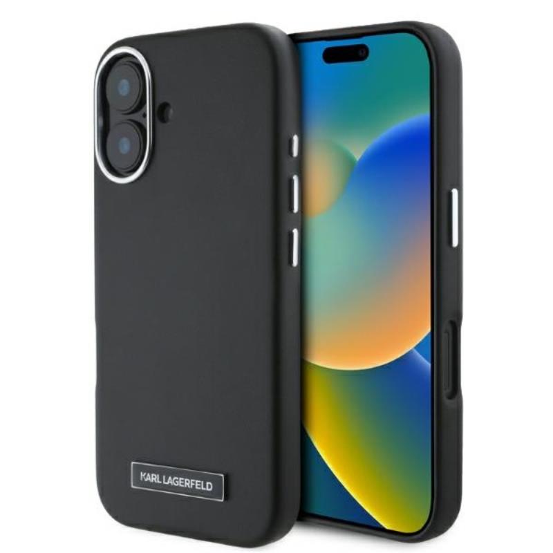 Karl Lagerfeld FW Metal Plate MagSafe – dėklas, skirtas iPhone 16 (juodas)