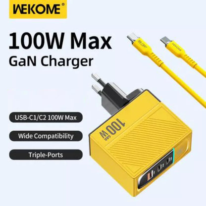 WEKOME WP-U155 Tint Series – 2x USB-C ir USB-A itin greitas GaN 100W įkroviklis (geltonas)