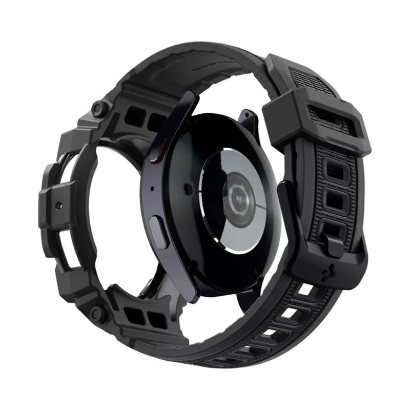 Spigen Rugged Armor Pro – dirželis + dėklas, skirtas „Samsung Galaxy Watch 7 40 mm“ (matinis juodas)