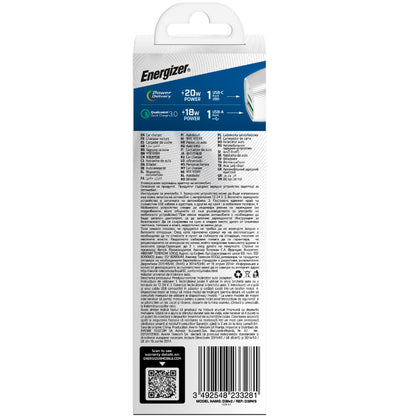 Energizer Ultimate - USB-C ir USB-A 38W PD + QC3.0 automobilinis įkroviklis (baltas / sidabrinis)