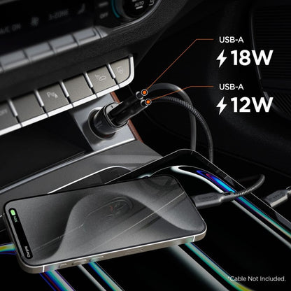 Spigen Essential EV302 – automobilinis įkroviklis 2x USB-A 30W (juodas)