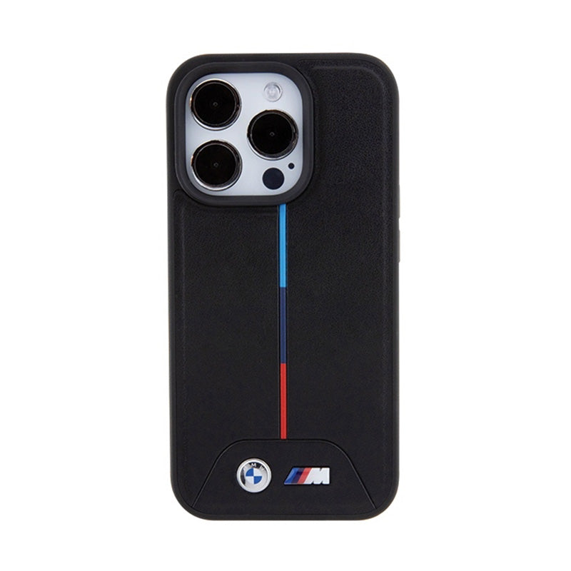 BMW Quilted Tricolor MagSafe – dėklas iPhone 15 Pro (juodas)