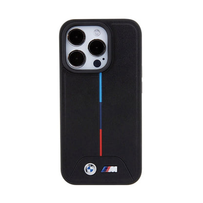 BMW Quilted Tricolor MagSafe – dėklas iPhone 15 Pro (juodas)