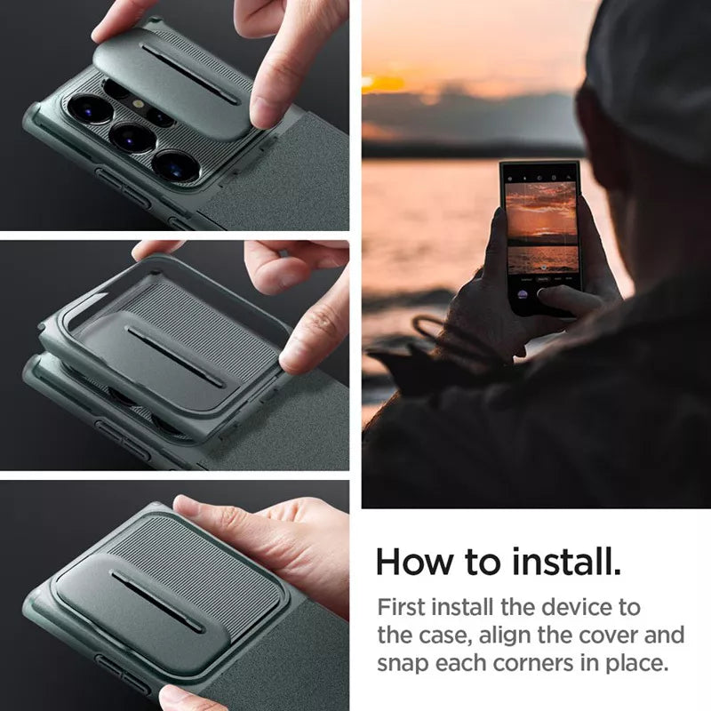 Spigen Optik Armor – dėklas, skirtas „Samsung Galaxy S24 Ultra“ (Abysso žalios spalvos)