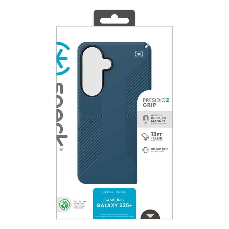 Speck Presidio2 Grip Magnet - Samsung Galaxy S26+ MagSafe dėklas (Deep Sea/Silver Metallic/Spell Blue)