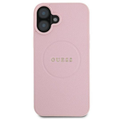 Guess Grained Ring MagSafe – iPhone 16 Plus dėklas (rožinis)